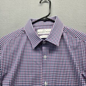 Mizzen Main Shirt Mens Medium Blue Red Plaid Leeward Trim Fit Performance Dress